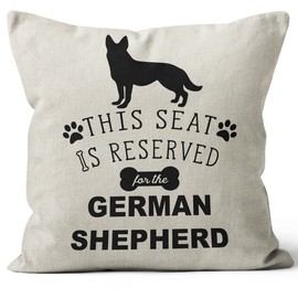 This Seat is Reserved for The German Shepherd Throw Pillow Case, 18 x 18 Inch, German Shepherd Dog Lover Gifts, Funny German Shepherd Mom Gifts, Linen Cushion Cover for Sofa Couch Bed Decor