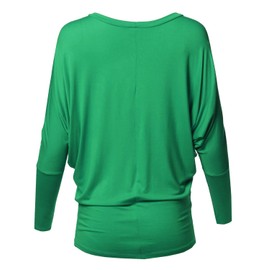 Casual Solid Boat Neck Long Dolman Sleeve Top - Made in USA Green S