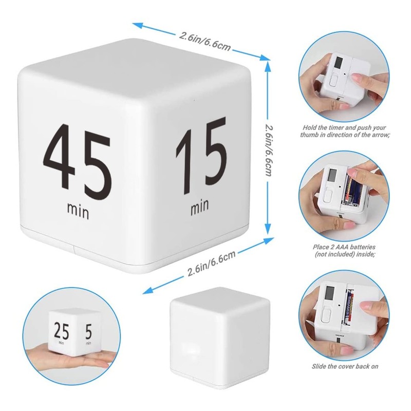 Pomodoro Cube Timer, Productivity Visual Timer 5/25/15/45 Minutes Preset, Desk