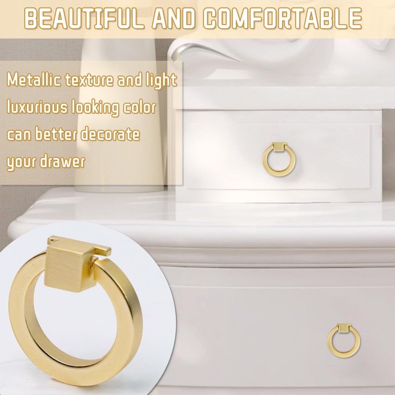 4 Pack Cabinet Knobs, Gold Drawer Pulls, Ring Pulls for