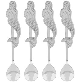 JANKOW 4 Pack Mermaid Coffee Spoons, Stainless Mermaids Coffee Spoons, Stainless Steel Mermaid Spoon for Dessert Drink Tea Ice Cream Soup (Silver)