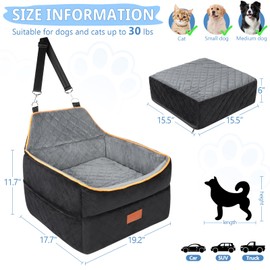 GL GLENSLAVE Dog Car Seat for Small Dogs, Memory Foam Dog Booster Seat for Dogs Under 35 lbs, Detachable & Washable Dog Car Seat for Front & Back Seats, Elevated Pet Car Seat with Storage Pockets