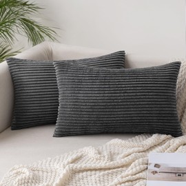 SLOZZI Set of 2 Corduroy Cushion Covers, Dark Grey, 30 x 50 cm, Cushion Covers, Sofa Cushion Cover, Decorative Cushion Cover, Couch Cushion Cover, Soft, for Sofa, Bedroom, Living Room, Balcony