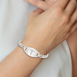 IceCarats 925 Sterling Silver Medical Alert Curb Link Chain Bracelet 7.25 inch