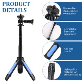 23cm/Inch Mini Tripod Selfie Stick for Camera,Webcam Stand,Compatible with Action Cameras Gopro EK7000/EK7000 Pro/Brave 7/Brave 8/V50X/V50 Pro/V50 Elite/Brave 4 Pro/Brave 7 LE & Other Action (BLUE)