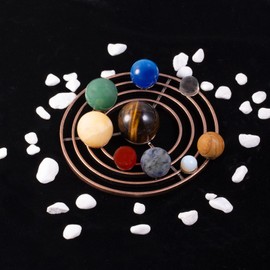 Rockcloud 9 Planets Decor Crystal Ball Set with Metal Orbit, Solar System Handmade Crystal Stone Desk Ornament for Home Office