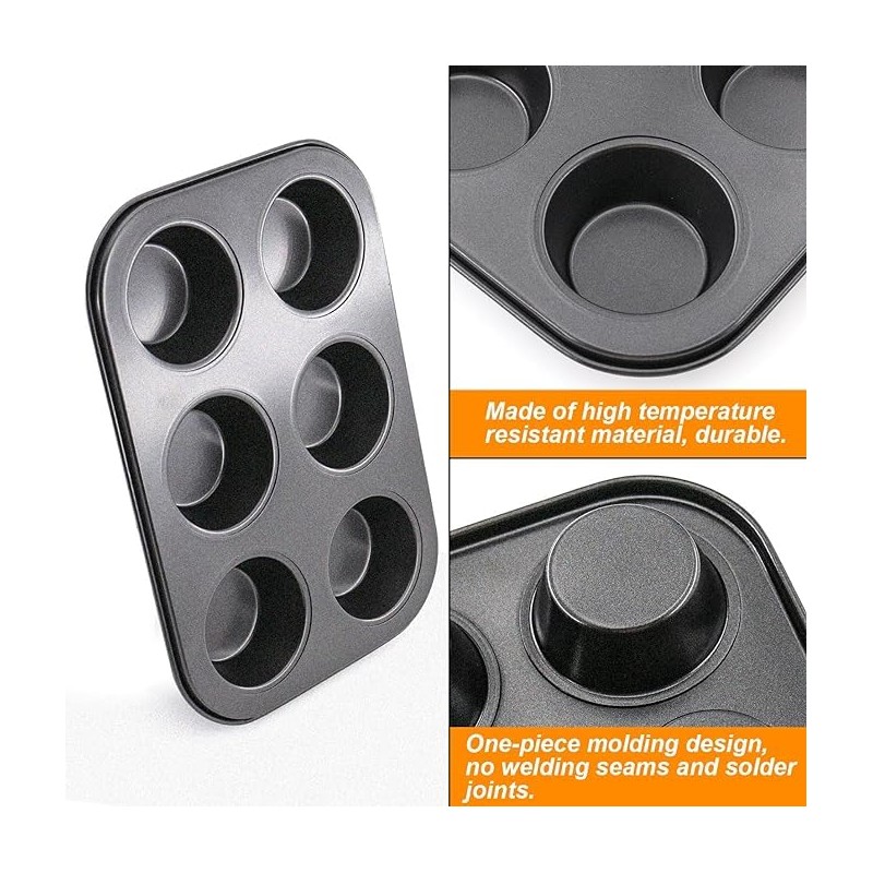 Muffin Tray 6 Cups 2 Pack Non Stick Deep Sturdy