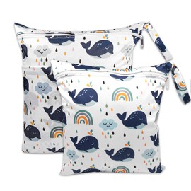 ABirdon Pack of 3 Wetbag Nursery Wet Bag Nappy Bags Zip Waterproof Washable Wetbag Organiser for Toddler Nappies Travel Gym Beach Pool, rainbow whale, travel bag