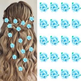 YISSION 20Pcs Mini Blue Flower Hair Clips for Girls & Women - Cute Rose Flower Hair Pins & Barrettes for Wedding & Bridal Hair Accessories