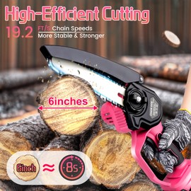 Mini Chainsaw Cordless 6-INCH, Portable Electric Power Pruning Saw, Rechargeable Battery Powered Handheld Chain Saw for Tree Branches, Courtyard, Household and Garden, 2PCS 21V 1500mAh Batteries