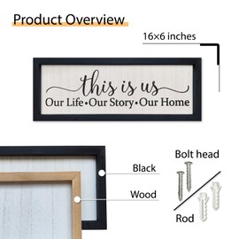 comurdyo This Is Us Sign Wall Decor 16"×6" Family for Living Room Vintage Framed Wooden Hanging Wall Art (Black)