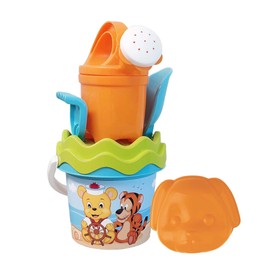 Poppy Baby Eimergarnitur, Sandspielzeug, 6 Teile, Eimer, Sieb, Sandform, Schaufel, Rechen, Gießer, 11cm, D:14cm, ab 10 Monate