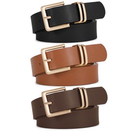 SANSTHS 3 Pack Women Waist Belts for Jeans Pants Dresses, Fashion Ladies Waist Belt with Gold Square Buckle, Black+Brown+Coffee XL