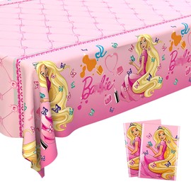 Pack of 2 Children's Birthday Tablecloths, 137 x 183 cm, Princess Tablecloth, Waterproof Table Decoration, Happy Birthday, Plastic, Rectangular Tablecloths for Birthday Party, Decoration, Theme Party