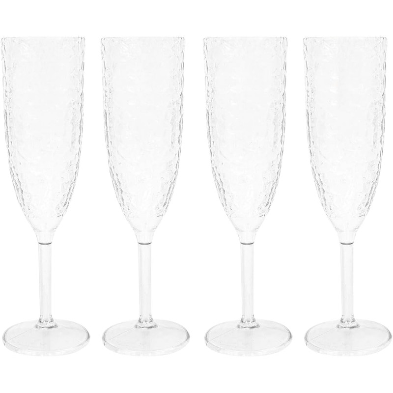 eMKay® Reusable Four Clear Dimple Plastic Champagne Flutes (200ml) &