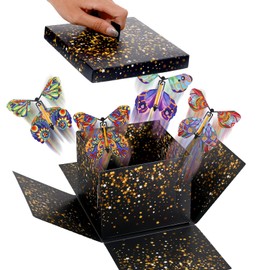 Butterfly Explosion Gift Box, Surprise Gift Box Explosion with Flying Butterfly, DIY Surprise Exploding Birthday Present for Christmas Graduation Wedding Anniversary Unique Holiday Celebration, Black