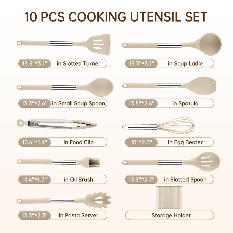 Silicone Cooking Utensil Sets with Stainless Steel Handle - 446°F