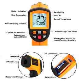 Digital Infrared Thermometer Laser Temperature Gun Alarm Setting Non-Contact Temperature Measuring Gun -58°F to 1382°F, Data Storage IR Thermometer Gun for Kitchen Cooking, BBQ, Ovens, Industrial