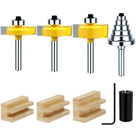 1/4 Inch Shank Rabbet Router Bit 1/4", 3/8", 1/2" Cutting Height with 6 Bearings Set 1/8”, 1/4", 5/16", 3/8", 7/16", 1/2" Interchangeable and Adjustable Bearing Milling Woodwork Tool