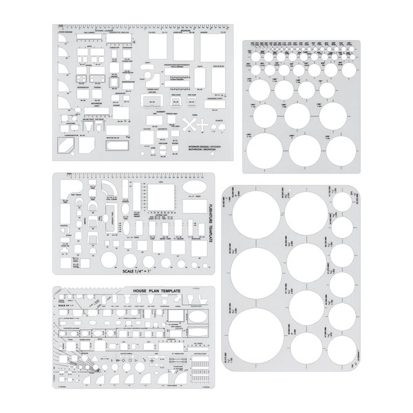 GAUENEEN 5 Pcs Architectural Templates, Circle Template, House Plan, Interior