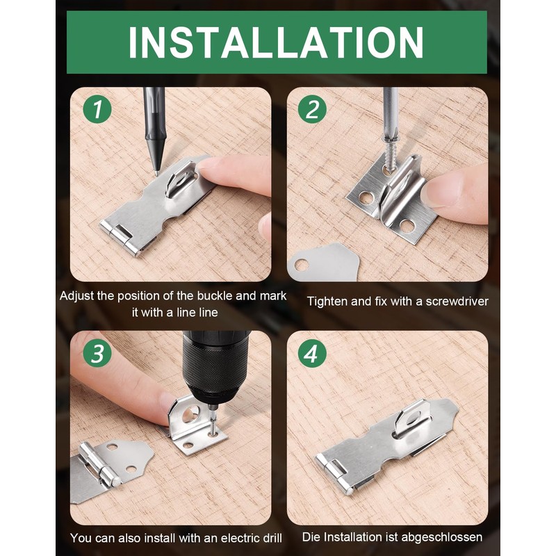 Yeepeo Pack of 8 Padlock Hasp 57 mm, Small Deadbolt