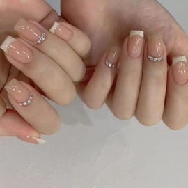 YXRXKJ Nail Tips, Medium, 24 Pieces, Nail Tips, Short, Popular, Japanese Style, Cute, Simple, Stylish, False Nails, Short, Spring & Summer, Bride Nails, Glossy, Coming of Age Ceremonies, Graduation