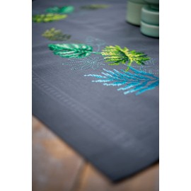 Vervaco Cross Stitch Embroidery Kits Tablecloth Botanical Leaves Embroidery Blankets Pre-Drawn Crafts Adult Creative Set Pre-Printed Blanket Embroidery 80 x 80 cm Embroidery Set DIY Embroidery Set