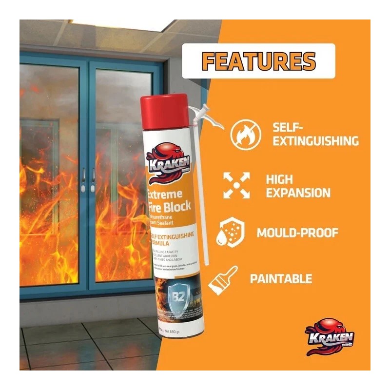 Kraken Bond Extreme Fire Block Polyurethane Straw Foam Sealant 24