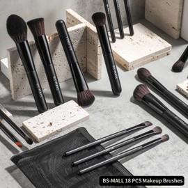 BS-MALL Juego de brochas de maquillaje de 18 piezas de maquillaje sintético de primera calidad, correctores, sombras de ojos, brochas de maquillaje con bolsa negra (negro)