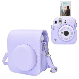 MUZIRI KINOKOO Funda Mini 12 compatible con cámara instantánea Fuji Instax Mini 12, funda protectora de piel sintética Fuji Mini 12, con correa ajustable para el hombro, color morado