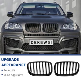 DEKEWEI X5 E70 Grille, Single Slat Front Kidney Grill for 2007-2013 X5 Series E70 2008-2014 X6 Series E71 Gloss Black Kidney Grill
