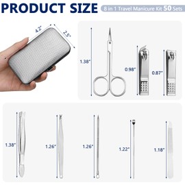 Geosar 50 Set 8 in 1 Travel Manicure Kit Bulk Professional Nail Clippers Pedicure Nail Care Tools Grooming Stainless Steel Set with Portable Travel Case, Gift for Christmas Men Women(Sliver)