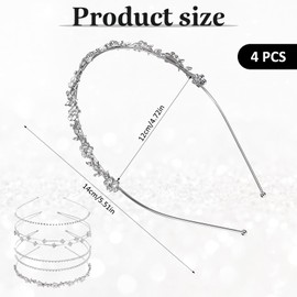 Larrel 4 Pcs Rhinestone Headband for Women, Sparkly Glitter Rhinestone Silver Metal Headbands Tiara Crown Head Band Wedding Hair Crowns for Women Girls Gifts