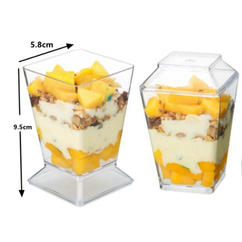Clear Dessert Cups with Lids Reusable Trapezoidal Transparent Easy Clean