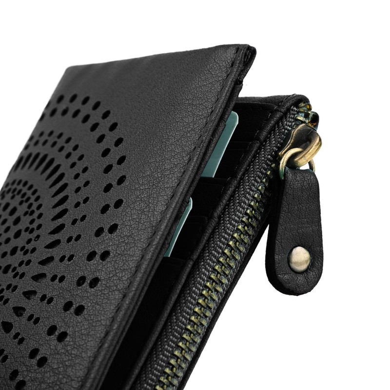 Laura Biagiotti Ladies Genuine Leather Perforated Geometric Pattern Small Compact