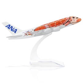 QIYUMOKE 1/400 A380 Model Plane Orange Turtle Diecast Metal Airplane Model kit for Airbus A380 (5.5-inch L) with Display Plane Stand for Adults Airplane Aviation Gift or Desktop Collection