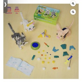 BUILDINGBOAT Animal Building Block Set Adorable Cat Building Bricks Kit Toy Desktop Decor Gif