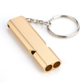 Pomya Silbato de Emergencia, aleación de Aluminio, Doble Orificio, Acero Inoxidable portátil, Fuerte silbido para Exteriores, silbidos de Supervivencia de Alto decibelio con Llavero(Oro)
