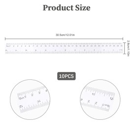 Pack of 10 Rulers 30 cm, Transparent Ruler 30 cm, Straight Plastic Rulers with Metric Inch Scale, Embossed Centimetre Graduation Rulers, Rulers for Home Office and Primary School
