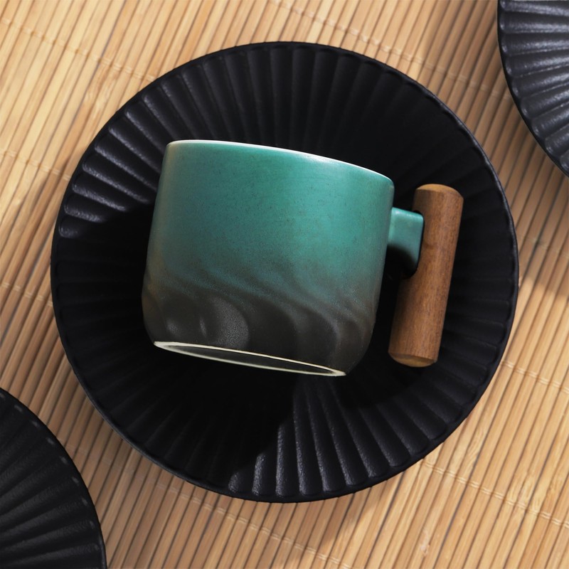 fanquare Handheld Small Ceramic Cups and Saucers 8Pcs Tea Cup