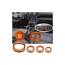 HDUFC for Ford 2024 2025 Ranger, air Conditioning, Volume Control, Push-Button Start, 4WD and Headlight switches, 7 Pieces of Aluminum Alloy knob Cover Decoration (Orange)