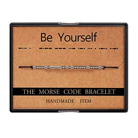 Ldurian Morse Code Bracelet for Women- Be Yoursel Inspirational Morse Code Bracelets Ajustable string Bracelet Secret Message Friendship Gifts, 10 inch