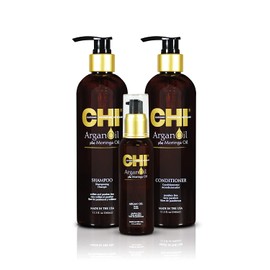 CHI Argan Oil plus Moringa Oil Luxe Trio Kit with Shampoo, Conditioner and Moringa Oil (Set of 3), 11 fl. oz.