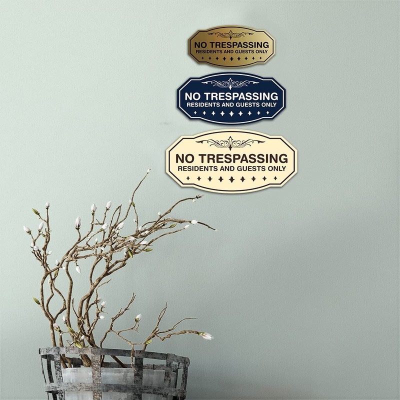 Letrero victoriano No Trespassing Residents and Guests Only (negro) -