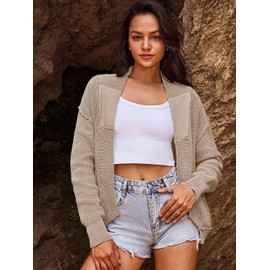 SENSERISE Womens Cardigan Sweaters Chunky Cable Knit Sweater Open Front Long Sleeve Outerwear Coats Fall Outfits(Apricot Khaki,M)