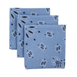 American Heritage Cotton Bandanas - Made in USA – Sold by Vets - Pack of 3 (Chambray Blue)