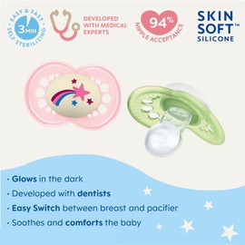 MAM Day & Night Pacifiers, Glow in The Dark Pacifier for Breastfed Babies, 6-16 Months, Girl
