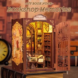 【COUNT CAT'S STUDY】DIY Dollhouse Booknook Bookshelf Insert Decor Alley with LED Light - CUTEBEE Wood DIY Package - Color: Bookshop Memories