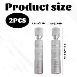 Qianeffort 2Pcs Spark Plug Socket,14mm & 16mm Thin Wall Spark Plug Socket Set,Magnetic Spark Plug Removal Tool,12 Point Universal Joint Magnetic Spark Plug for Car Repair Spark Plug Tool