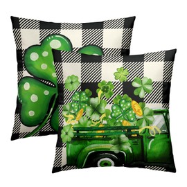 St. Patrick's Day Pillowcase Set of 2 Green Shamrock Good Lucky Decor Throw Pillows Square 18x18 Inch St Patricks Day Clovers Pillow Cushion Covers Spring for Home Living Room Bed Sofa Outdoor Couch